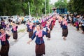 Uthaithanee,Thailand -MAY 30 2019 :Unidentified dancers group perform at the Parade of Rocket festival Ã¢â¬ÅBoon Bang FaiÃ¢â¬Â The